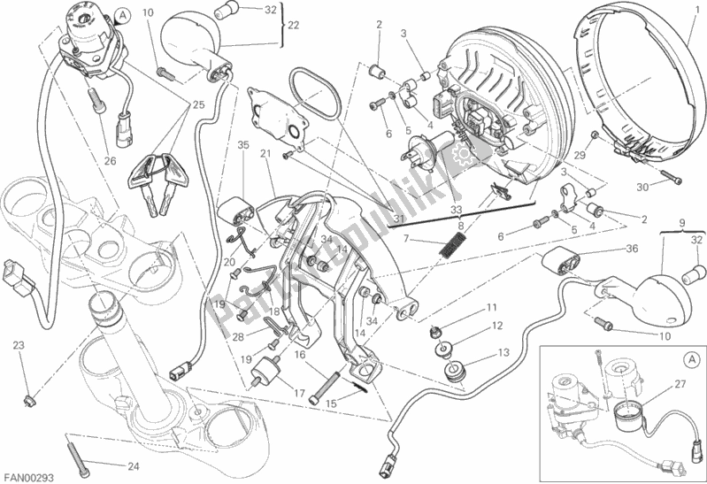 All parts for the Headlight of the Ducati Scrambler Sixty2 Thailand USA 400 2018